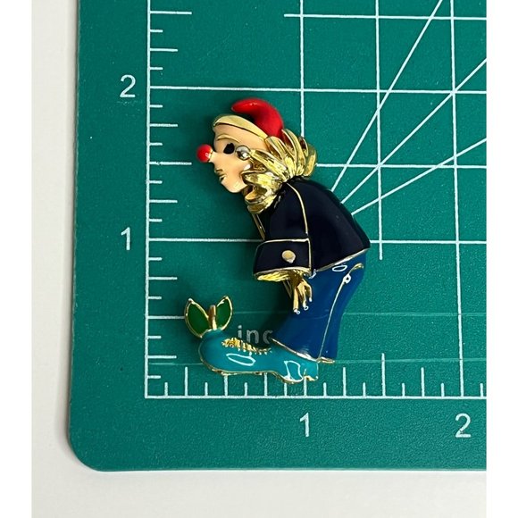 VINTAGE Enamel Clown Jester Brooch Pin Red Nose Gold Tone Funny Unique - Picture 6 of 8